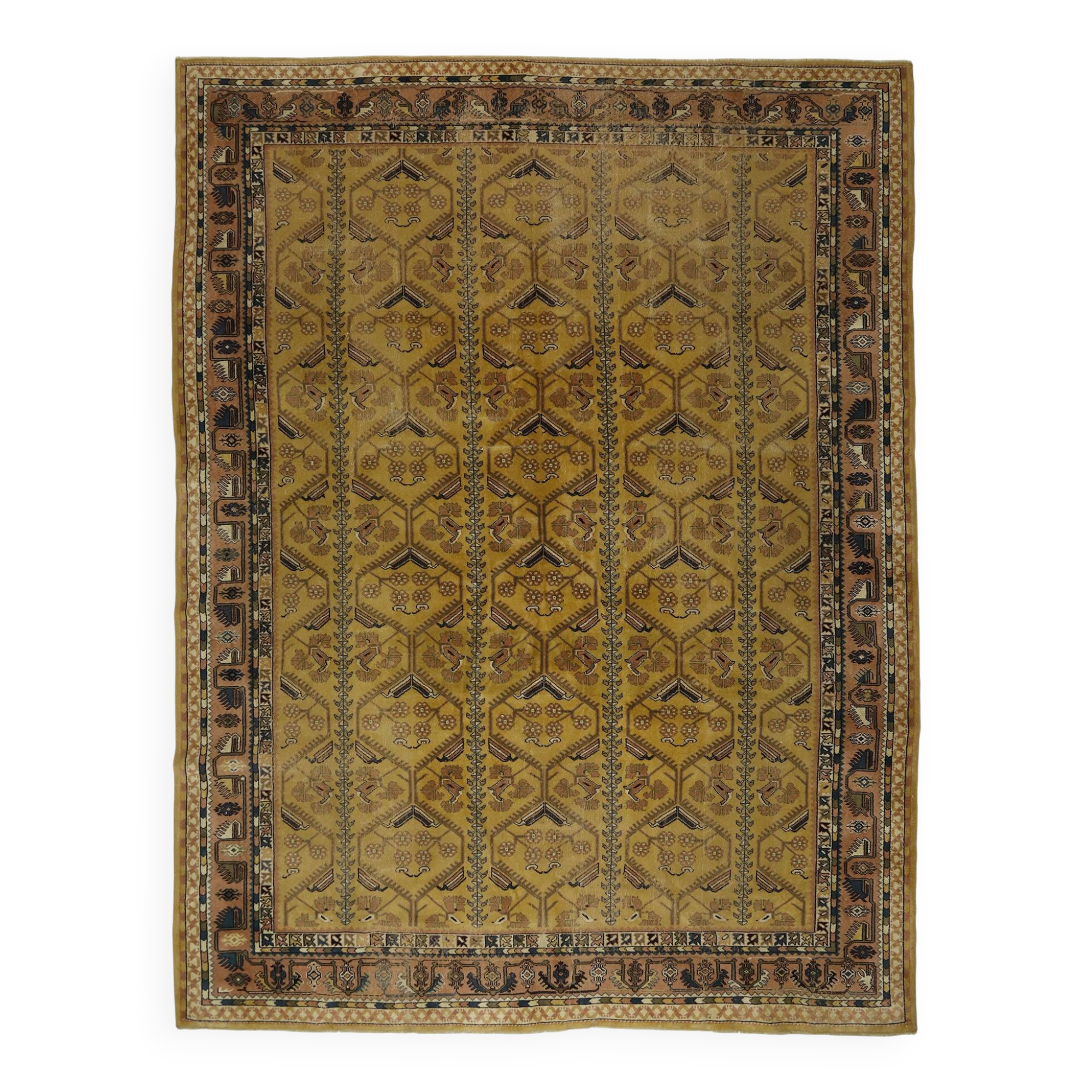 Large Vintage Oushak Rug Beige Brown 330 x 249 cm
