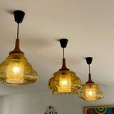 Trio of 3 glass chandelier suspensions GDR 1970 Veb Narva