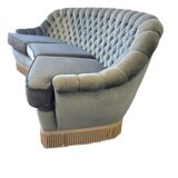 Light blue vintage sofa / armchair with fringes