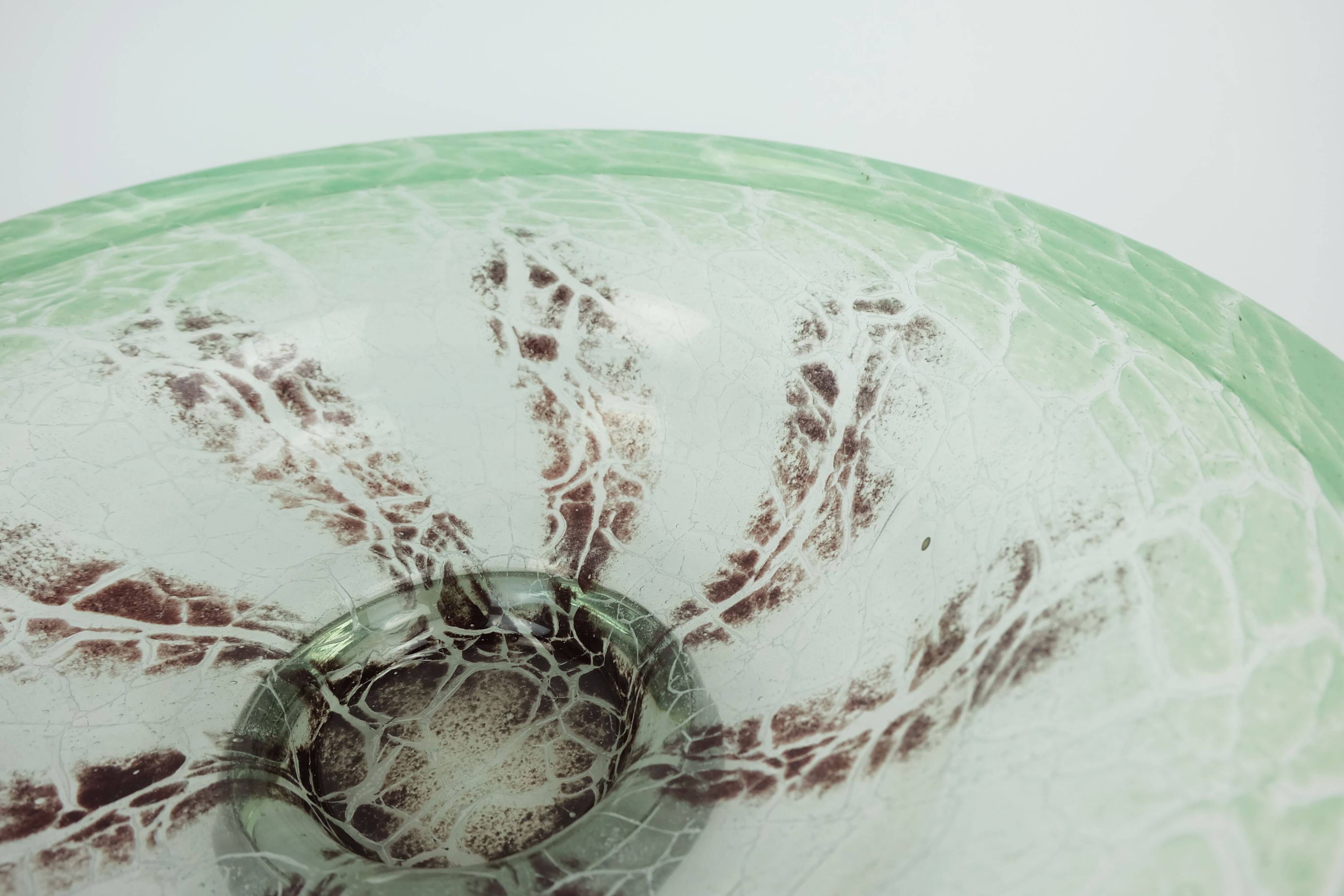 fantastic large WMF art deco ikora glass BOWL karl wiedmann 1930s green and