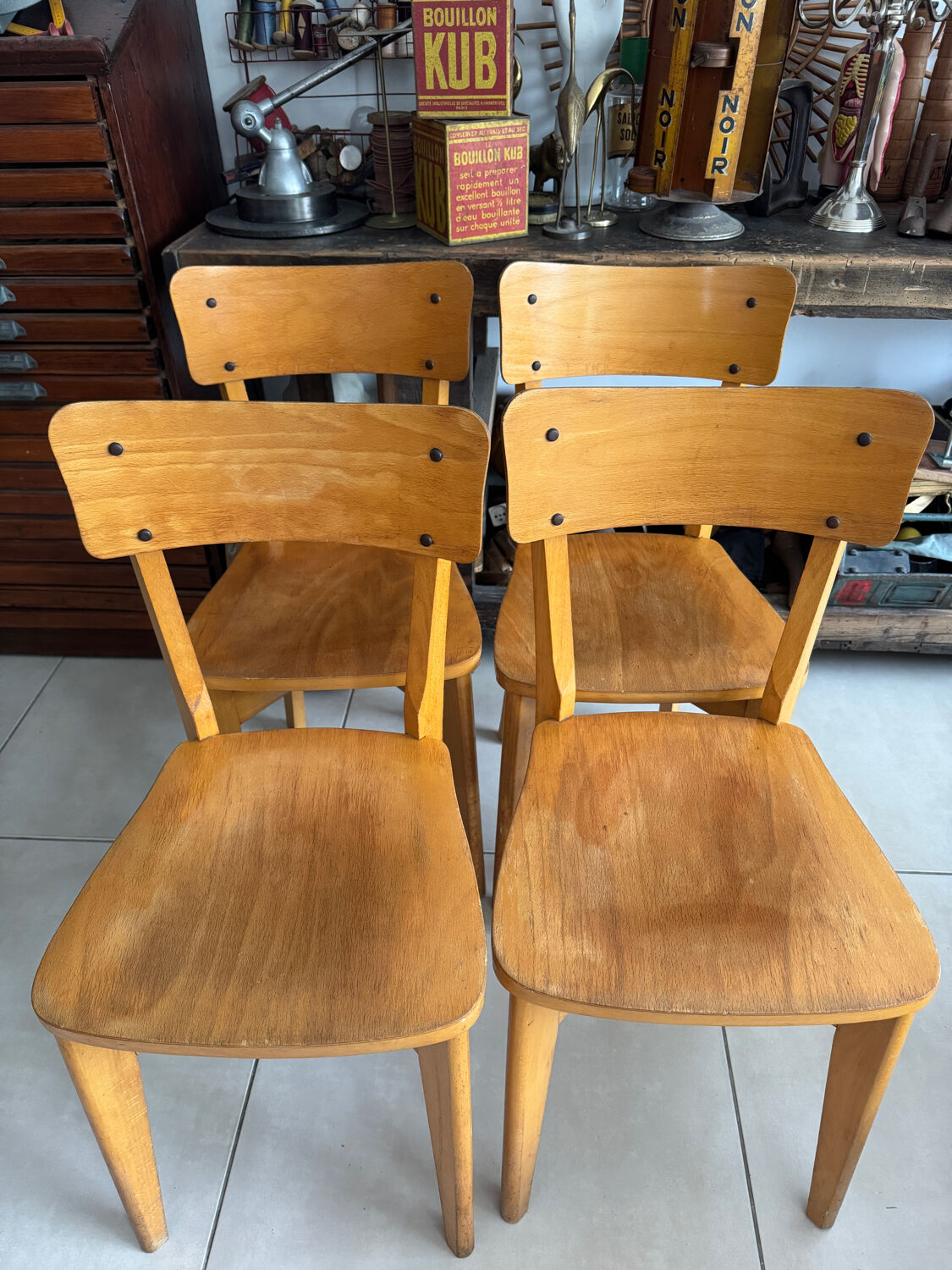 Set of 4 vintage Luterma bistro chairs in wood