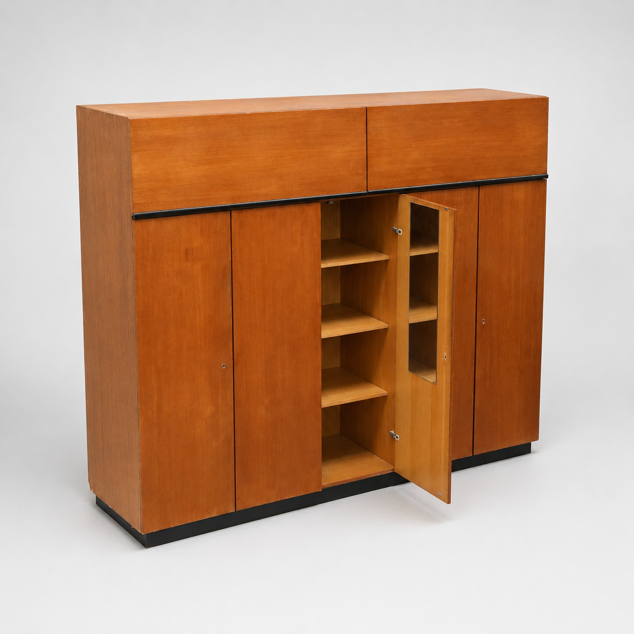 Large vintage teak wardrobe from the 1960s, with hanging and shelving sections