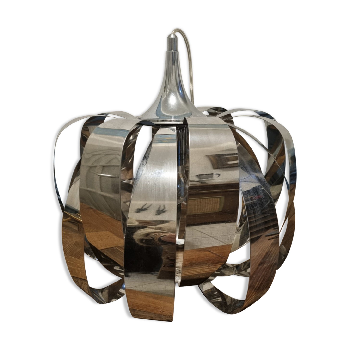 Space age suspension, sputnik, chrome metal, 80s
