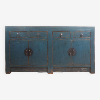 Enfilade chinoise ancienne en bois laqué bleu 160cm (C64.019)