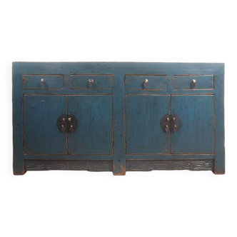 Old Chinese sideboard in blue lacquered wood 160cm (C64.019)