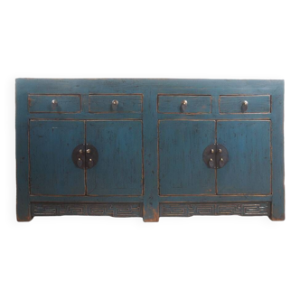 Enfilade chinoise ancienne en bois laqué bleu 160cm (C64.019)