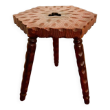 Vintage wooden tripod stool with turned legs