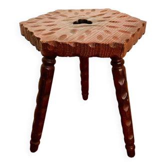 Vintage wooden tripod stool with turned legs