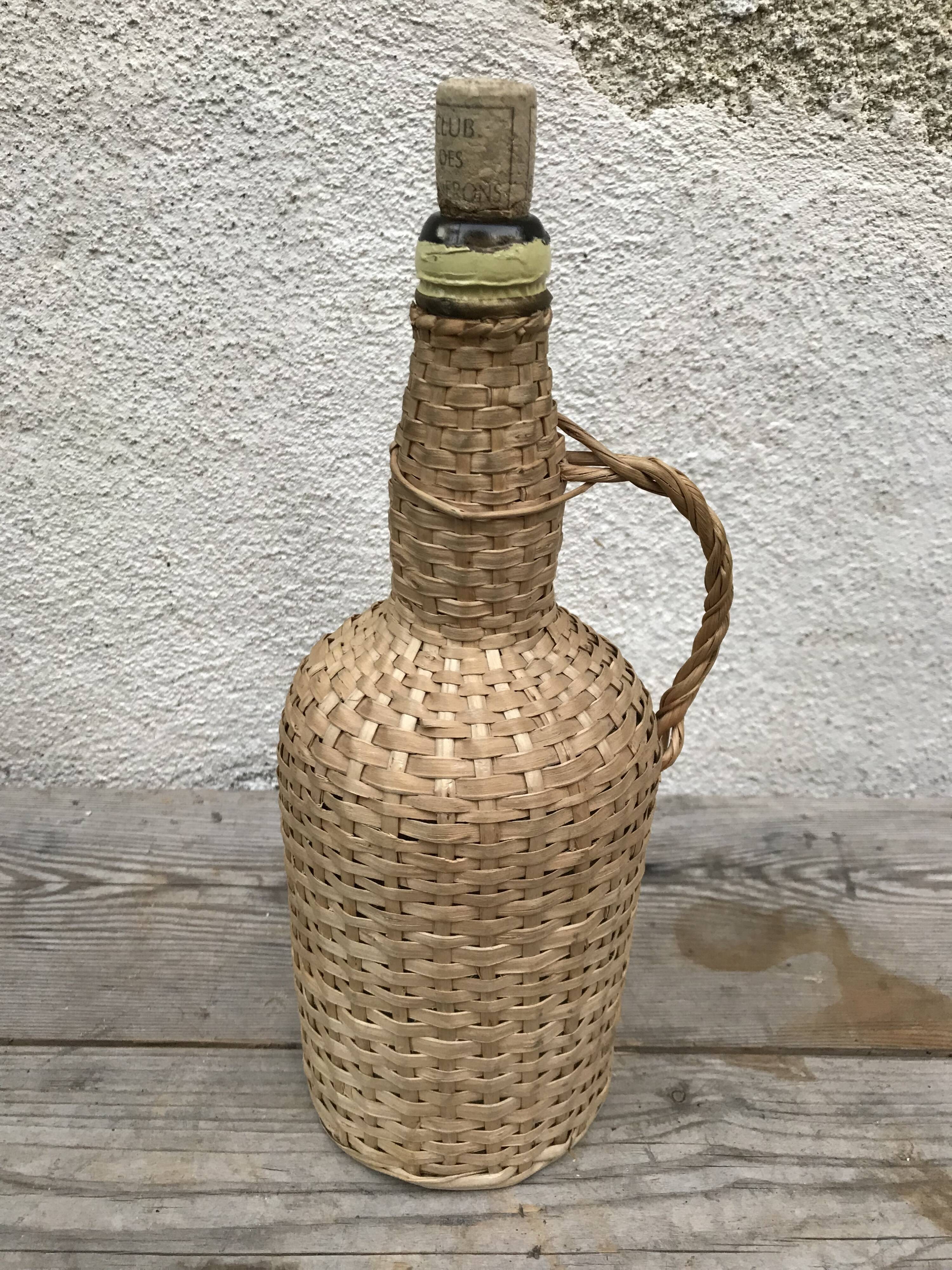Bottle old woven wicker rattan