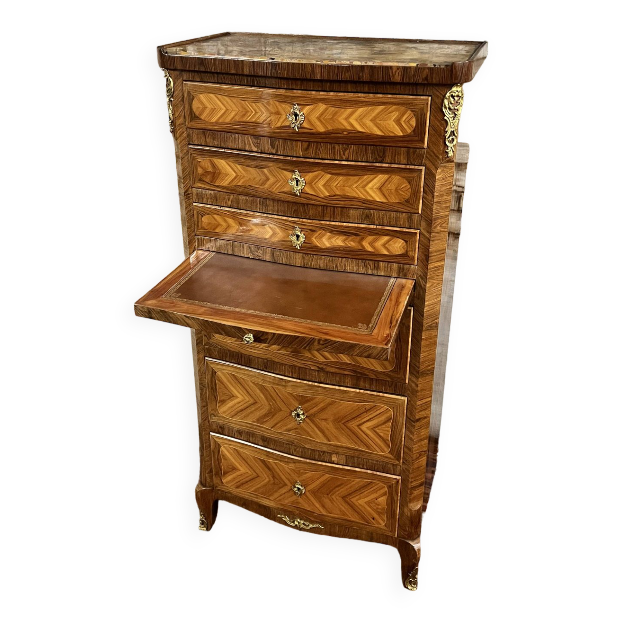 Weekly calendar in louis xv style marquetry stamped from maison gouffé in paris