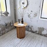 Hexagonal console table guéridon Regain pine 1970