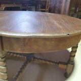 Round coffee table in elm with twisted legs - early 20th century