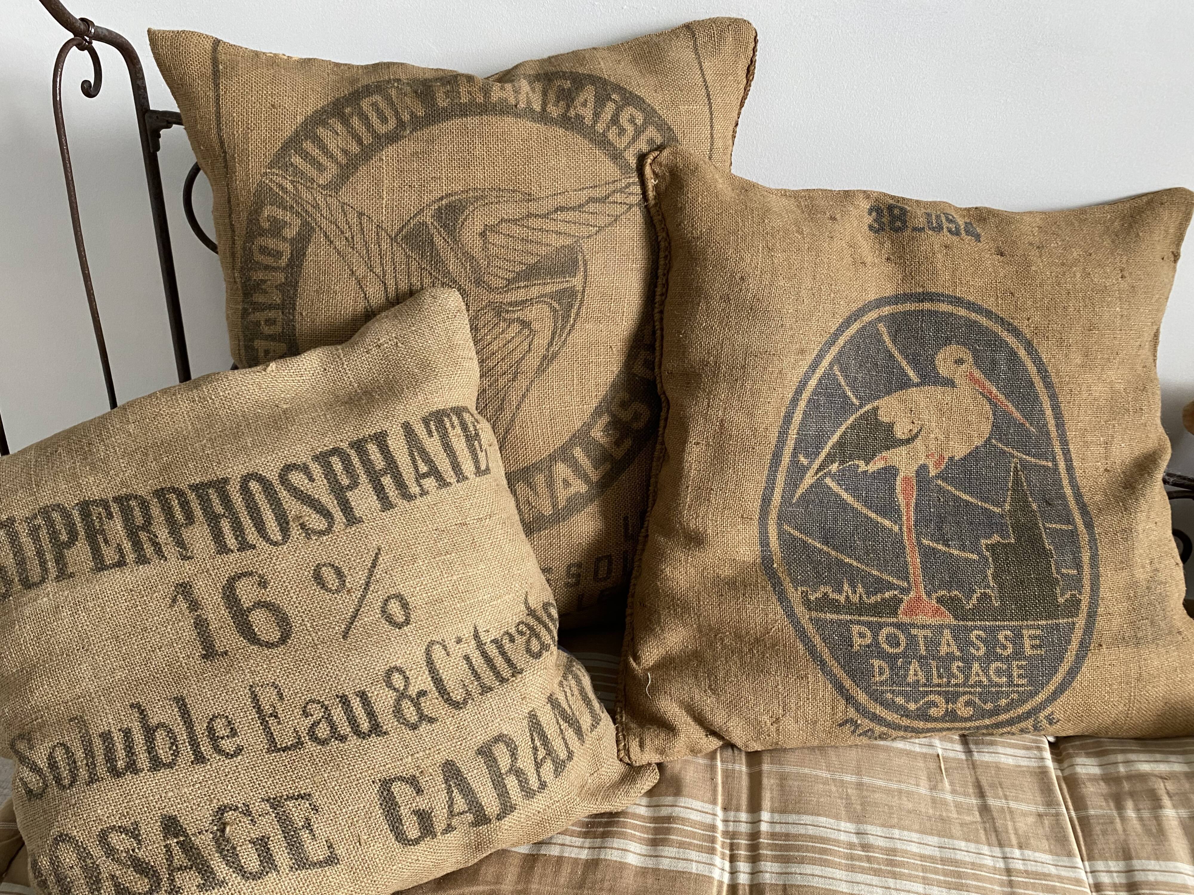 Cushion old hemp canvas "Potash d'Alsace"