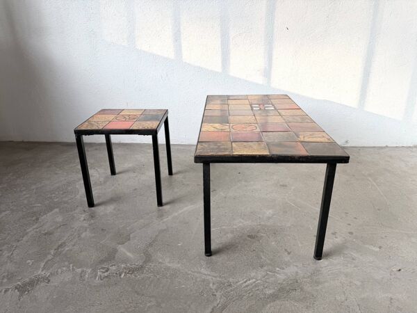 Duo de tables basses en céramique émaillée