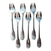 6 fourchettes à huître Christofle en métal argenté, décor coquille