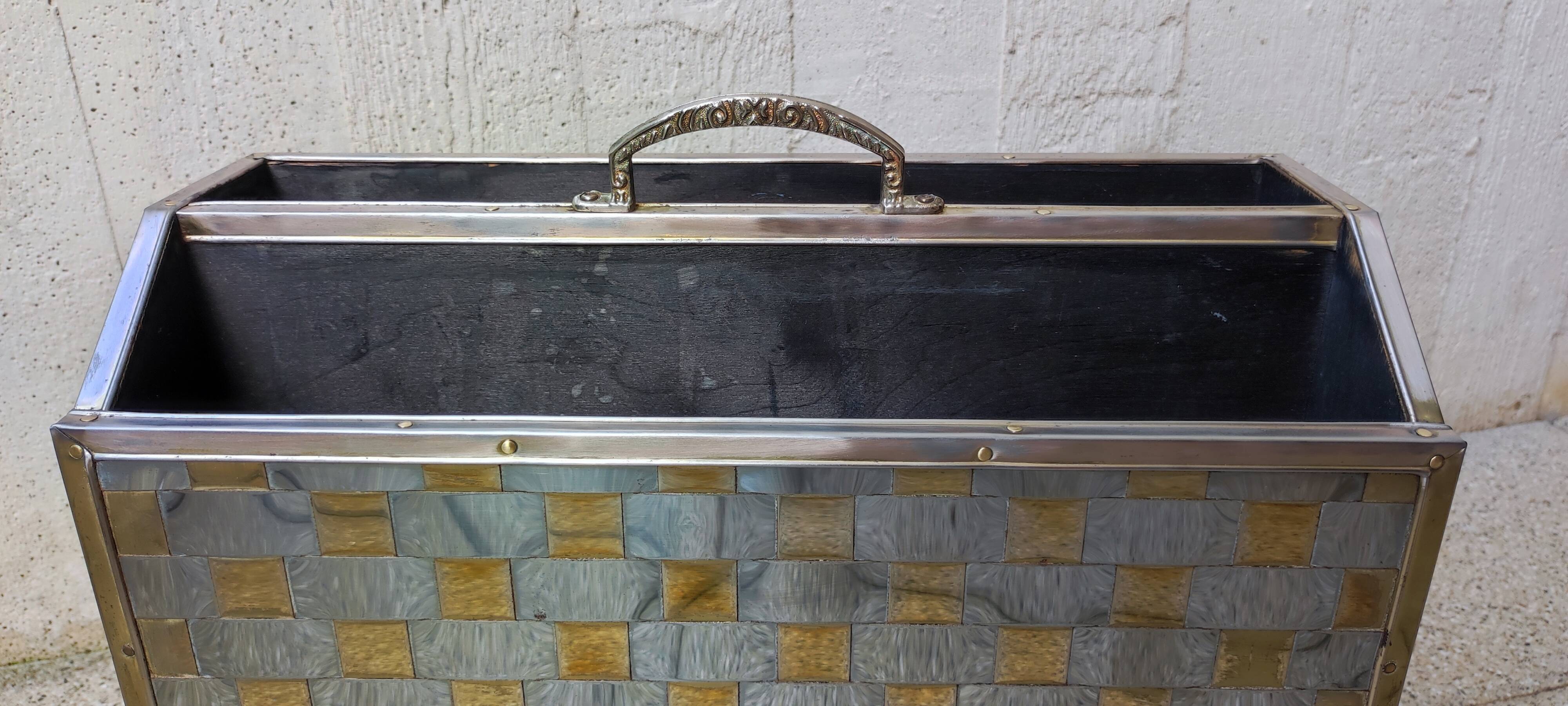 English woven metal magazine rack