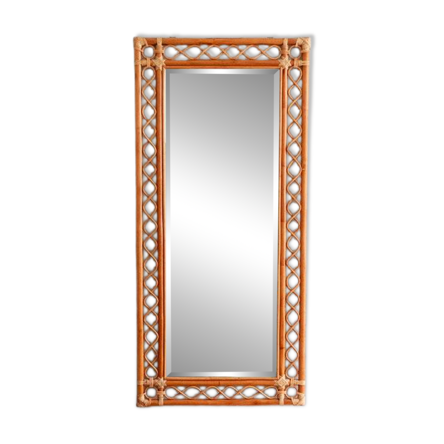 Grand miroir rectangulaire en bambou, années 1970