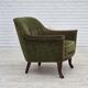 Fauteuil norvégien des années 1970, tissu de meuble vert, bois de teck,