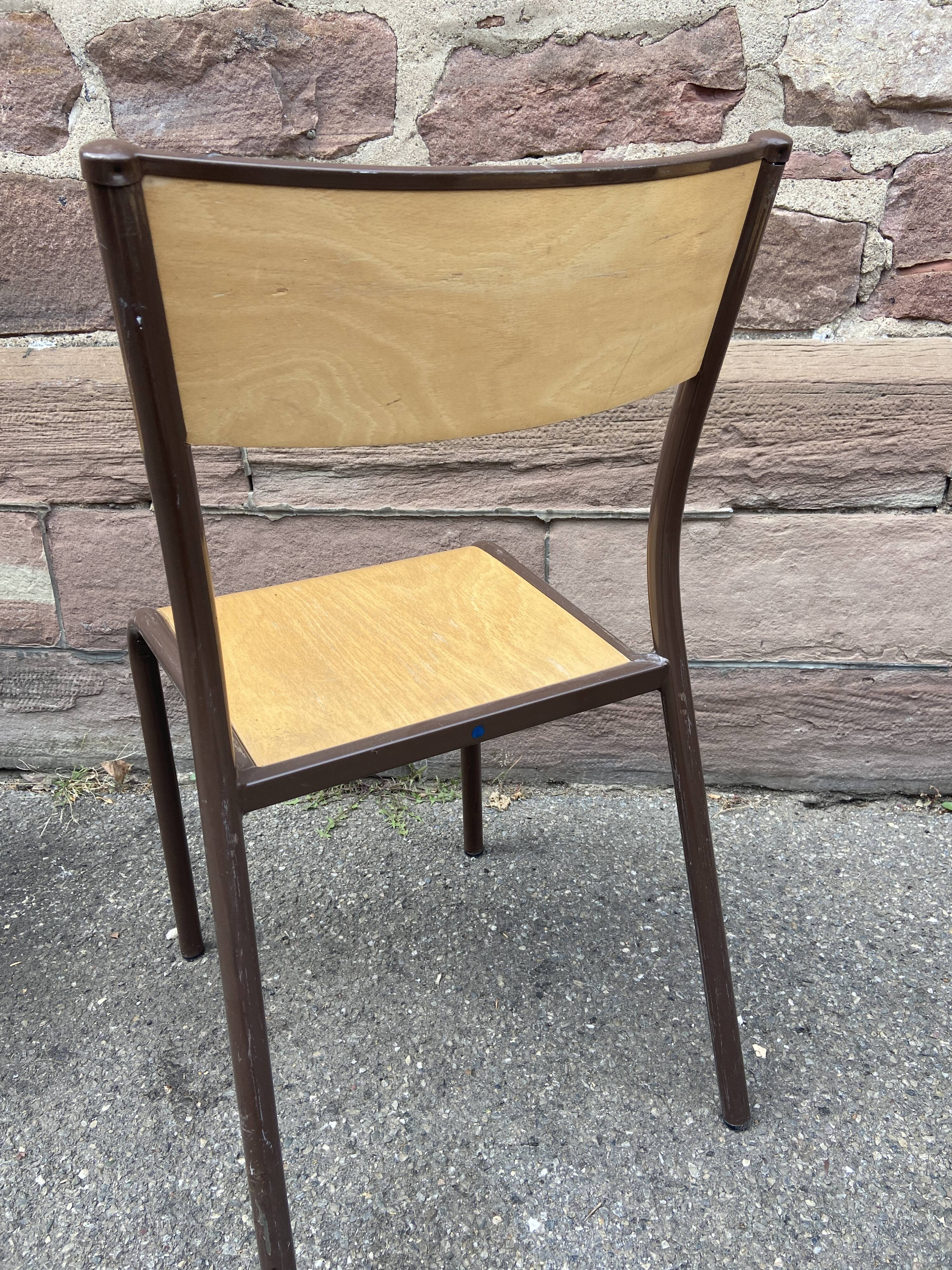 Set of 6 vintage industrial school chairs for communities mullca delagrave tube & wood