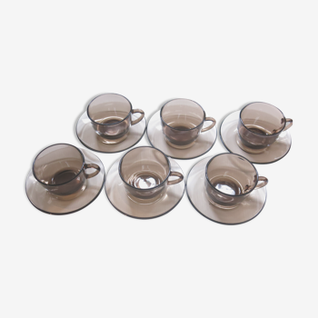 Set of 6 coffee cups in black amber glass from Vereco