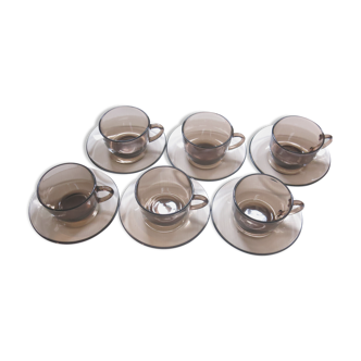 Set of 6 coffee cups in black amber glass from Vereco