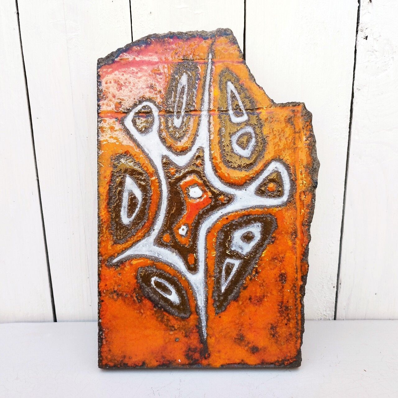 Plaque ceramique pierre de lave émaillée décor abstrait