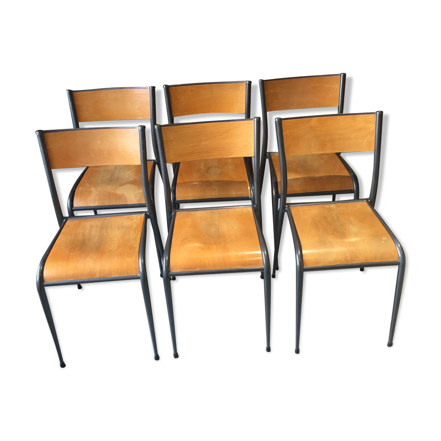 6 vintage school chairs compass feet