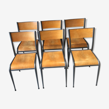 6 chaises scolaire vintage pieds compas