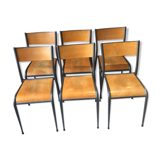 6 chaises scolaire vintage pieds compas