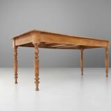 Wabi sabi style French dinner table in elm wood with drawer, ca. 1850