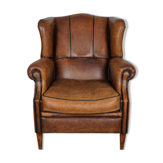 Fauteuil hollandais vintage en cuir cognac