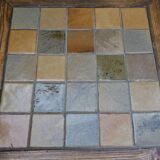 Brutalist coffee table in solid wood and stoneware tiles, circa 1960.