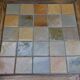 Brutalist coffee table in solid wood and stoneware tiles, circa 1960.