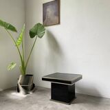 Table basse console appoint en laque noire et laiton
