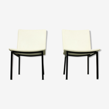 Set of 2 Industrial minimalist black metal tube frame chairs, 1960s