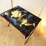 Coffee table with hand-painted ceramic top. France, 1950s