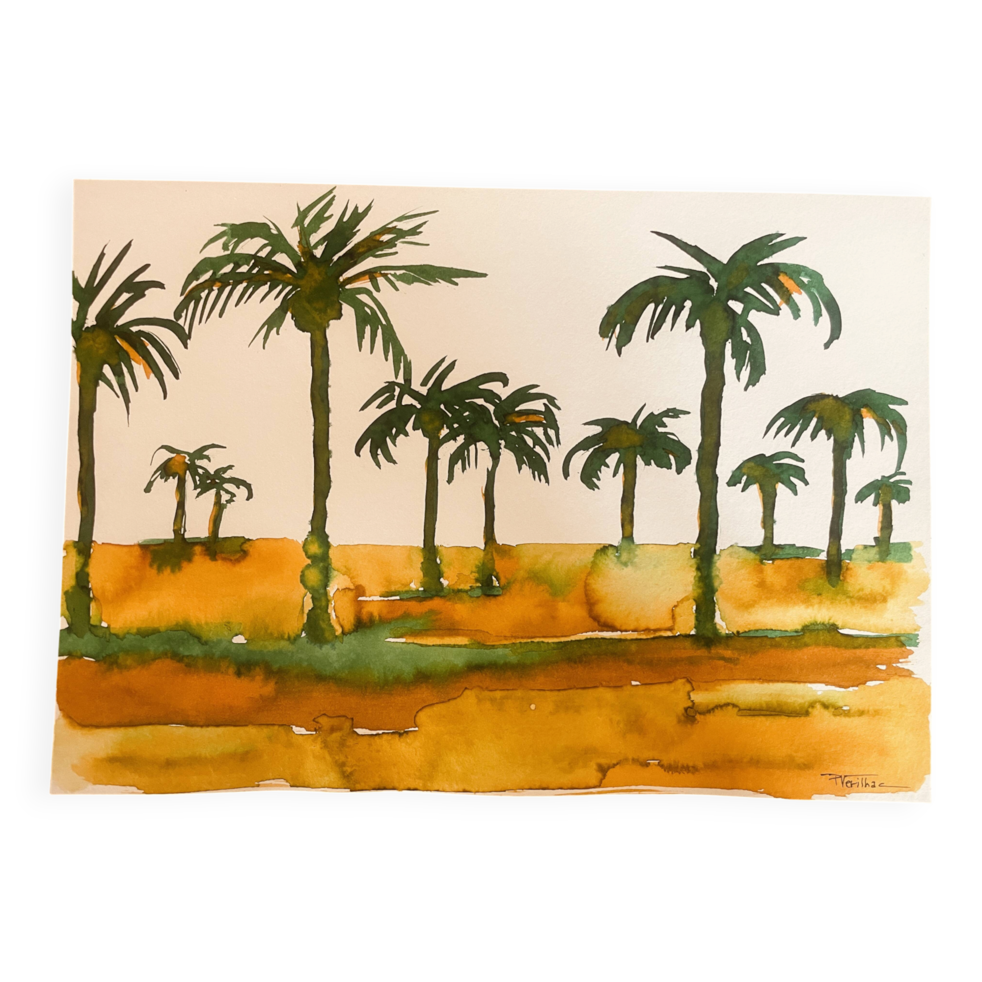 Tableau signé paysage Egypte « Lever de soleil sur le Nil »