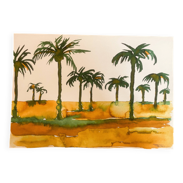 Tableau signé paysage Egypte « Lever de soleil sur le Nil »