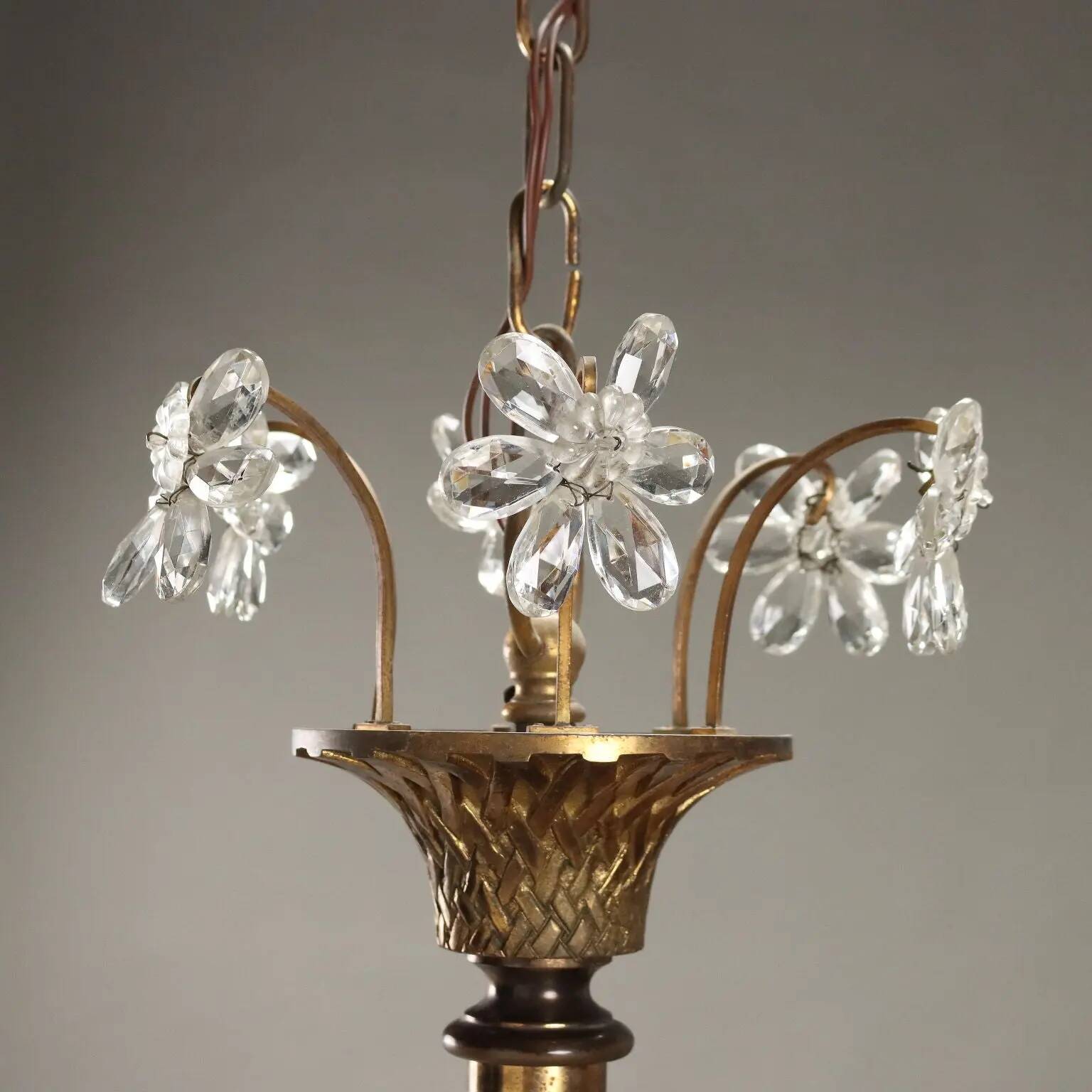 Lustre ancien style Empire en verre et métal doré, Italie, XXe siècle
