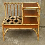 70s rattan telephone bench