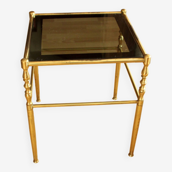 Small brass side table with smoked glass, vintage from the 1970s