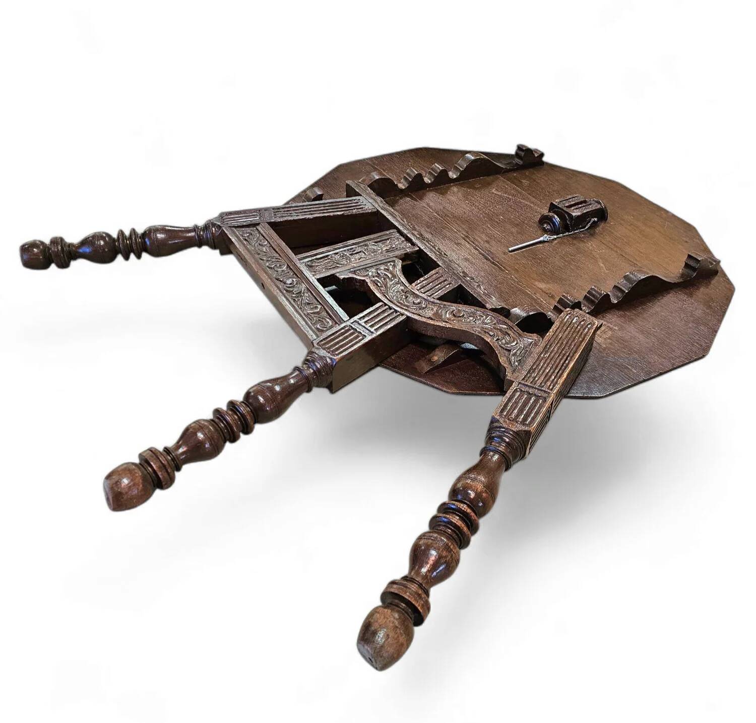 Antique tripot carved folding table / Netherlands / oak / 19th century circa 1880