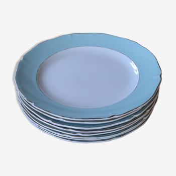 Assiettes vintage rebord aqua/menthe Ceranord