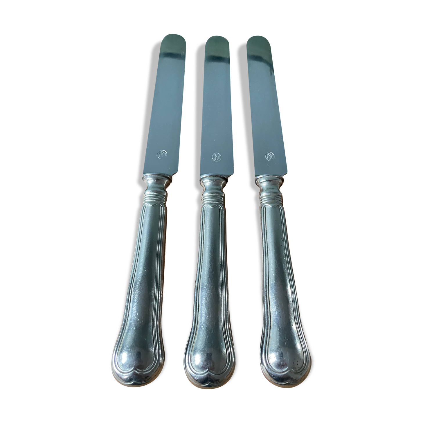 12 antique Ercuis table knives in silver metal