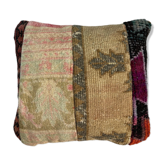 Housse coussin vintage turc patchwork tapis 40x40 cm