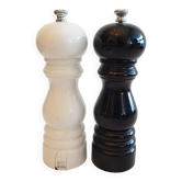 Peugeot salt and pepper mill set in black and white lacquered wood 18 cm