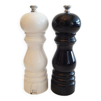 Set moulins à sel et à poivre Peugeot en bois laqué noir et blanc 18 cm
