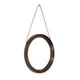 Miroir rond vintage scandinave en bois de wengé avec bracelet en cuir, design années 60