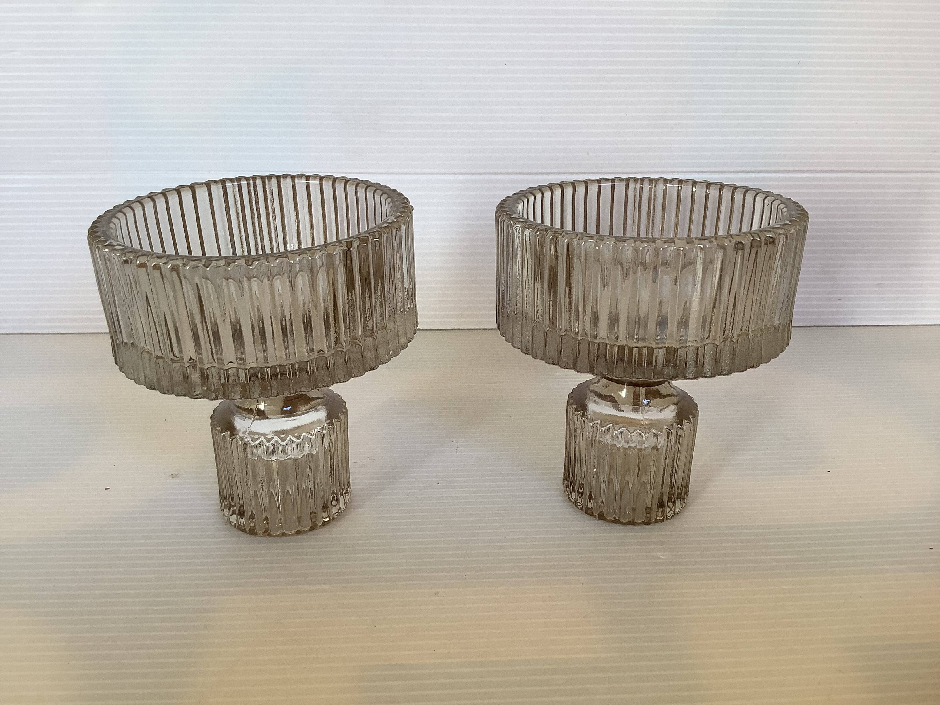Pair of ribbed molded glass candlesticks