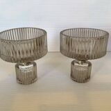 Pair of ribbed molded glass candlesticks